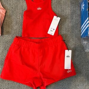 ALO Yoga Red Athletic Shorts and tank set